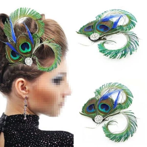 Peacock Feather Fascinator Hair Clip Wedding Gatsby Party Vintage Headpiece Gift - Picture 1 of 10