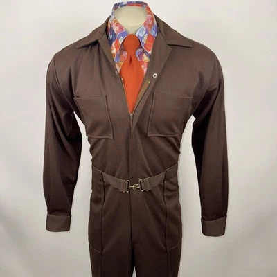 Vtg 60s 70s Jumpsuit One Piece Mens Polyester Leisure Para suit Disco Medium 40 - Image 1 of 4