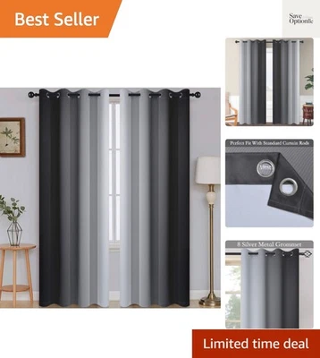 Cortinas oscurecedoras habitación Ombre, 2 paneles 52x84 en degradado negro a gris Foto 1 de 4