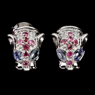 925 Sterling Silver Earrings Marquise Tanzanite Ruby Gemstone Tiger Jewelry - Image 1 of 4