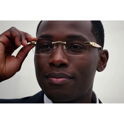 Men's Fashion Eyewear Clear Lens Small Frameless Hip Hop Cholo Buffs UV400 Gafas - Image 1 of 3