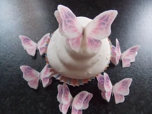 12 PRECUT Double White/Lilac Edible wafer paper Butterflies cake/cupcake toppers - Picture 1 of 6