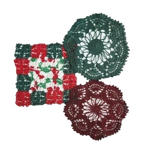 Vtg Crocheted Doilies Lot 3 Handmade Doily Mat Lace Crochet Grannycore Christmas - Picture 1 of 12