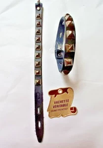 BRACELET BIKER CUIR NOIR A RIVETS - Picture 1 of 1