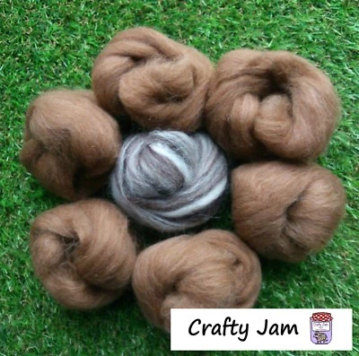 CRAFTY JAM Needle Felting Natural Brown & Blend Ideal for Animal Projects, Felting Wool 45g