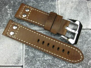 20 mm Aviación Marrón Oscuro Militar Correa de Cuero Correa Remache Reloj Banda BREITLING - Imagen 1 de 4