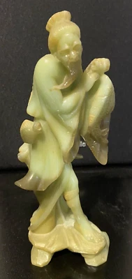 Figura De Colección A. Santini Imitación Jade Verde Hombre Asiático con Peces Hecha en Italia Foto 1 de 4