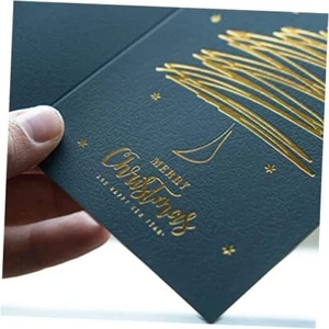 Gold Foil Christmas Cards, Pack of 24 with Envelopes, Christmas Dark Green - Picture 1 of 7