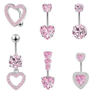 6 PCS Surgical Steel CZ Belly Button Rings Navel Bar Piercing Jewelry 14G Women - Picture 1 of 6