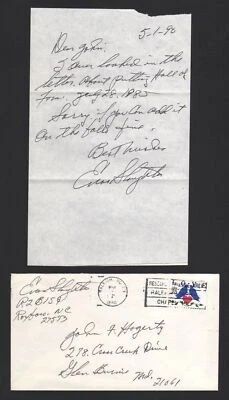 ENOS SLAUGHTER SIGNED 2x Handwritten Letter (d.2002) HOF Cardinals Yankees - Image 1 of 3