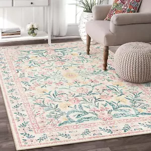 Machine Washable 5X7 Nursery Rug, Pink Rugs for Bedroom Girls, Boho Soft Floral - Picture 1 of 12