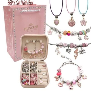Girls Bracelet Making Kit Beads Jewellery Charms Pendant Set DIY Craft Kids Gift - Picture 1 of 16