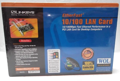 Linksys EtherFast 10/100 PC Card for Any 10BaseT or 100BaseTX Network (Sealed) - Image 1 of 2