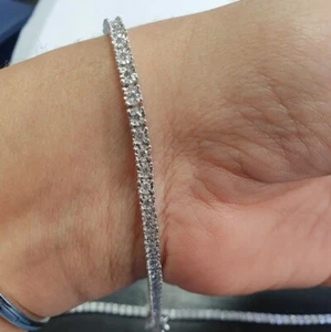 1.00 Ct Natural Diamond Tennis Bracelet Illusion Set Hallmarked In White Gold - Picture 1 of 10