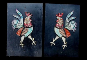 RARE HTF Hagen Renaker Rooster Mosaic Pottery Plaques - Picture 1 of 12