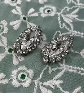 Vintage Strass Ohrclips Marquise Elegant Urlaub Weihnachten - Bild 1 von 6