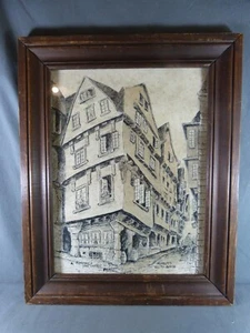 "Disegno a inchiostro franco-indiano firmato O. KERJEAN ""Morlaix nel XVI secolo" - Foto 1 di 10
