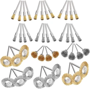 KEWAYO 44 Pcs 3Mm Shaft Stainless Steel and Brass Wire Brushes, Steel Brass B... - Picture 1 of 12