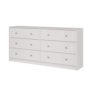 Tvilum Double Dresser 26.89" x 56.34" x 12.46" Particle Board 6-Drawers White - Picture 1 of 9