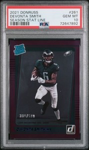 2021 Donruss DEVONTA SMITH Season Stat Line Rated Rookie RC /500 PSA 10 Gem Mint