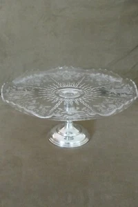 Vtg 1950's New Martinsville Wild Rose Cake Plate/sterling Pedestal Base - Picture 1 of 9