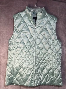 Lands End Womens Goose Down Puffer Metallic Shiny Mint Vest Zip Large 14-16 EUC - Picture 1 of 7