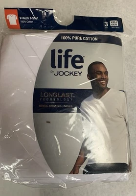 Nuevo paquete de 3 camisetas interiores blancas con cuello en V de Jockey para hombre XXL altas EEG Foto 1 de 3