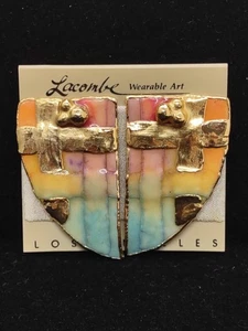 AMY LACOMBE Abstract Clay Earrings Wearable Art Trimmed In 24K Gold NOS - Picture 1 of 8