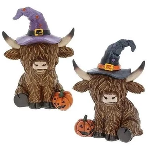 Highland Cows Halloween Coos sentado pequeño conjunto de 2 - Imagen 1 de 1