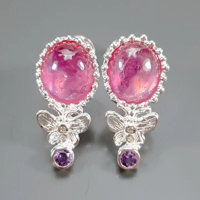 Pendientes de rubí hechos a mano de plata de ley 925/E128759 Foto 1 de 4