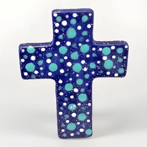 Kreuz Wanddeko blau gepunktet MCM Boho Gott Jesus Liebe Keramik Kunst Studio Boho - Bild 1 von 14
