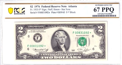 1976 $2 FRN Atlanta **STAR** PCGS Superb Gem Uncirculated 67PPQ #F00831092* - Image 1 of 2