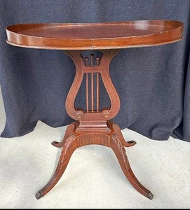 Vintage Mersman 6651 Lyre Harp Table – Oval Federal Revival w/ Paw Foot 27” - Picture 1 of 9