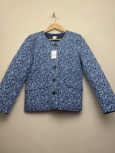 J.Crew Factory Quilted Jacket Size 2 Blue Floral Printed Button Pockets Womens  - Picture 1 of 7