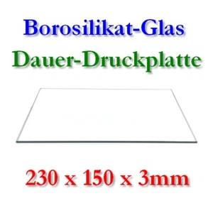 Borosilikatglas Druckbett 230x150x3mm Floatglas Makerbot Wanhao CTC Flashforge - Afbeelding 1 van 4
