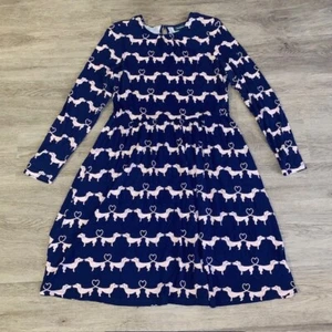 Modcloth Blue Dachshund with Hearts Long Sleeve Dress Size Large L - Picture 1 of 6
