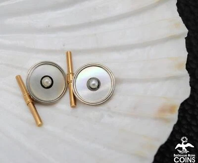 Mikimoto 15k Yellow Gold White Round Pearl Dress Shirt Cuff Links - Image 1 of 4