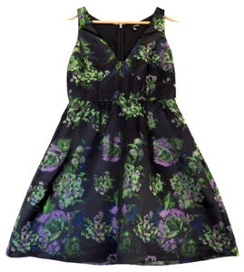 Ladakh Ladies Black Satin Floral Lined Bodice Low Neck Sleeveless Dress Size 8 - Picture 1 of 12