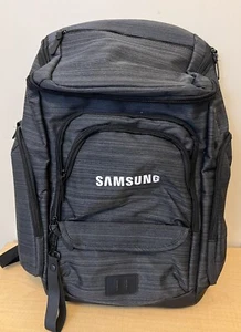 SAMSUNG Logo Leeds Charcoal Gray Black Backpack EUC - Picture 1 of 8