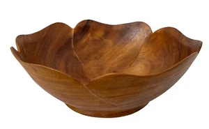 Vintage 9” Wood Scalloped Serving Salad Bowl - Picture 1 of 4