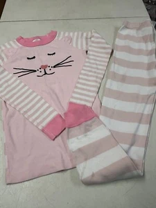 HANNA ANDERSSON ORGANIC COTTON PINK CAT   LONG JOHNS PAJAMAS SET 140   10 - Picture 1 of 4
