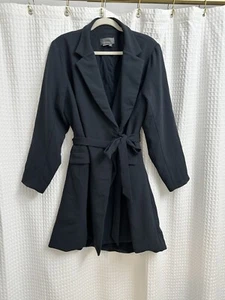 Anthropologie langer schwarzer Mantel Jacke mit Gürtel 16 W Wickeloptik hinten offen Trench 16 - Bild 1 von 8