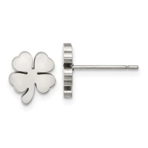 Stainless Steel Polished Four Leaf Clover Post Earrings - Picture 1 of 3