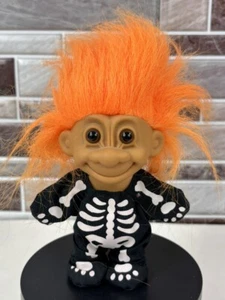 Vintage Skull Troll Doll Halloween Orange Hair Brown Eyes - Picture 1 of 8