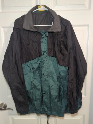 Bass Pro Shops 雨衣男式 XL 黑色绿色风衣带手提袋 — 第 1/4 张图片