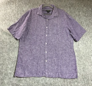 Claiborne Shirt Men Extra Large Purple Linen Blend Short Sleeve Button Up Preppy - Picture 1 of 9