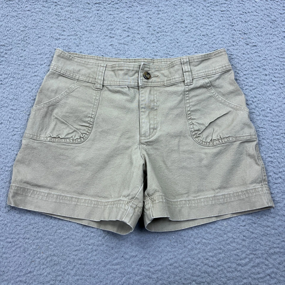 Shorts de caminhada Cabelas feminino bege bronzeado denim 5" tamanho 4 bolso retrô - Imagem 1 de 4