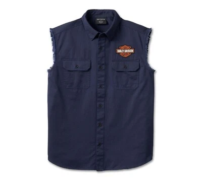 Harley-Davidson Men's Bar & Shield Blowout Cutoff Button Shirt - Blue, 96654-23V - Image 1 of 2