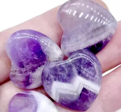3 X NATURAL DREAM AMETHYST CRYSTAL QUARTZ POLISHED HEART BEAUTIFUL HEALING STONE - Image 1 of 3