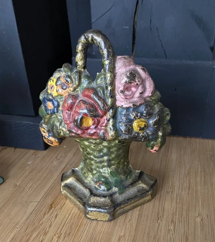Antique Cast Iron Flower Basket Doorstop Cover